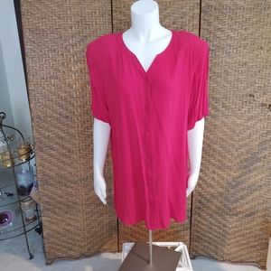 Fuscia Long V Neck Button Tunic Top NWT 14/16